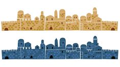 an old and new cityscape in blue and yellow colors royaltyvectors