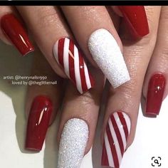 Christmas Candy Cane Nails, Nail Christmas, Candy Cane Nails, December Nails, Red Christmas Nails, Glitter Dust, Nail Candy