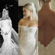 the back of two different wedding dresses