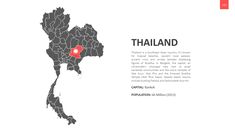 the detailed map of thailand with highlighted country names and capital cities, all separated by red dots