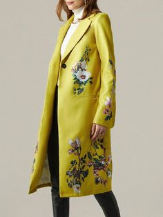 Lasaky - Classic Woman's Coat with Loose Silhouette and Florally Accented Lapel Shawl Collar Coat, Floral Coat, Types Of Coats, Urban Fashion Women, Long Sleeve Coat, Classic Cardigan, Loose Long Sleeve, Long Sleeves Coats, Style Cardigan