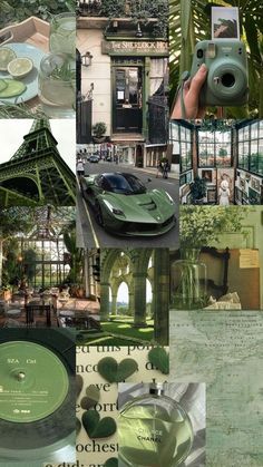 a collage of photographs with green things in them and pictures on the bottom right hand corner