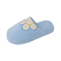 The Kids Indoor slippers has a soft fleece upper and footbed, making them comfortable to wear around the house. Size: L (1-2).  Color: Blue.  Gender: female. Indoor Slippers, Winter Home, Home Indoor, Girls Shoes Kids, Winter House, Blue Gender, White Flower, Flower Design, Kid Shoes