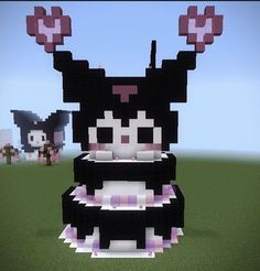 Hello Kitty Castle Minecraft, Kuromi Minecraft Build, Sanrio Characters Minecraft, Minecraft Building Ideas Hello Kitty, Pastel Goth Minecraft House, Minecraft Hello Kitty Build, Kuromi Minecraft House, Hello Kitty Minecraft Builds, Minecraft Kawaii Builds