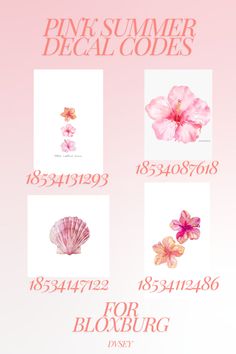 Decals to add to your bloxburg home! Aesthetic Pink Decals Bloxburg, Pink Id Codes Bloxburg, Cute Codes Bloxburg, Poster Decals Berry Ave, Berry Avenue Flower Codes, Bloxburg Western Picture Codes, Cute Roblox Decals Codes, Bloxburg Pink Painting Codes