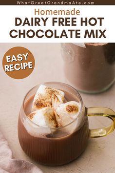 homemade dairy free hot chocolate mix in a glass mug