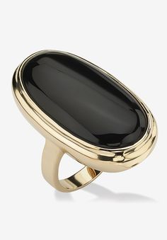 Impressive oval-shaped onyx shines with glamour in a superlative ring with a bezel setting. Wear it for sheer dramatic effect. Includes gift box and drawstring pouch. Sizes 5-10. 14k yellow gold platedMain Stone: 1 Oval Faceted Cut Genuine Black Onyx, 30 mm x 15 mmShank width: 3 mm wide; dimensions: 21 mm wide x 33 mm long x 5 mm high  | Women's Gold-Plated Black Onyx Ring by PalmBeach Jewelry in Gold (Size 8) Faceted Ring, Smoky Quartz Ring, Bezel Set Ring, Ringe Gold, Black Onyx Ring, Cabochon Ring, Classy Jewelry, Set Ring, Gold Plated Rings