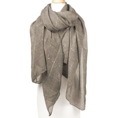 This gray scarf with sequins is made from soft and lightweight viscose. You can wear the scarf with casual clothes or a suit, or just add this accessory to an evening look. This beautiful accessory will make your outfit look stylish and fashionable.   Delicate Care: Hand wash at temperatures below 86 °F (30 °C). Sequin Scarf, Make Your Outfit, Bedroom Gift, Grey Scarf, Outfit Look, Casual Clothes, Look Stylish, Shawl, Casual Outfits