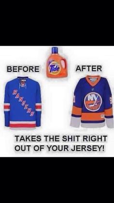 two hockey jerseys and an inflatable bottle are shown with the words, before after