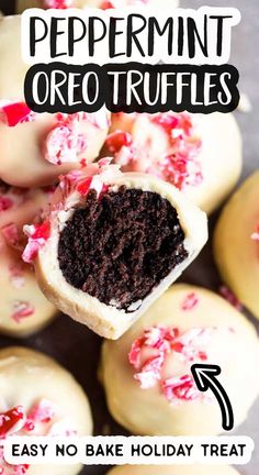 peppermint oreo truffles with chocolate frosting and sprinkles