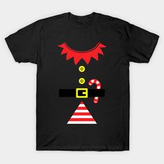 a black t - shirt with an image of a clown's face and candy cane