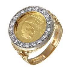 This unique 24K Gold Panda Coin Signet Ring is in 14K Yellow Gold and collectively carries 17 natural, round cut diamonds which have been individually hand set. Total diamond weight is 0.34 carats. The ring size is 6. Any other size or style, with different coins or different carat weight is available upon custom request. Please don't hesitate to message us! DIAMOND DETAILS: 17 Natural (Non-Enhanced) Diamonds (0.34 Total Carat Weight) Diamond Color: H-I Diamond Clarity: SI1-SI2 Diamond Cut: Exce Panda Keychain, Panda Jewelry, Signet Rings, Coin Ring, Jewelry Ring Box, Custom Jewelry Design, Yellow Sapphire, Diamond Clarity, Signet Ring