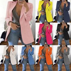 Great shopping ideas for Women's Long Collar Blazer Suit Jacket Ladies Formal Slim Coat Cardigan Outwear/, New women's Coats Jackets Slim Cardigan, Plus Size Blazer, Womens Puffer Vest, Houndstooth Jacket, Striped Jacket, Vintage Blazer, Pinterest Fashion, Women's Coats & Jackets, Cardigan Coat