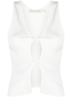 white stretch-design ribbed detailing twist detailing cut-out detailing V-neck sleeveless straight hem Cutout Tank Top, Christopher Esber, Tank Top White, Jersey Tank Top, City Dress, Ribbed Knit Top, Summer Beach Wear, White Tank Top, Cami Tanks