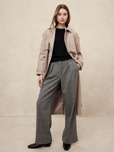 Plaid Relaxed Trouser | Banana Republic Factory Chic Wide Leg Pants For Workwear With Straight Hem, Versatile Wide Leg Pants For Business Casual With Pockets, Chic Wide Leg Pants For Workwear, Business Casual Fall Pants With Straight Hem, Fall Business Casual Pants With Straight Hem, Fall Business Wide-leg Pants, Straight Hem Bottoms For Office In Fall, Spring Workwear Wide Leg Pants With Straight Hem, Business Casual Full-length Wide Leg Pants With Welt Pockets