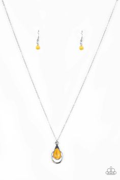 Chiseled into a tranquil teardrop, a glowing yellow moonstone is pressed into an abstract silver frame, creating a whimsical pendant. Features an adjustable clasp closure. Sold as one individual necklace. Includes one pair of matching earrings. p2wh-ywxx-201xx Moonstone Teardrop Necklace, Paparazzi Accessories Jewelry, Yellow Necklace, Independent Consultant, Jewelry Images, Paparazzi Accessories, Teardrop Necklace, Exclusive Jewelry, Moonstone Necklace