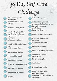 Embrace a month of self-care with our 30-day challenge! Elevate your well-being one at a time. This challenge has 30 unique prompts with a check box to keep track of your progress! Self Care Challenge, Check Box, Self Care Bullet Journal, Creating A Vision Board, Journal Writing Prompts, 30 Day Challenge