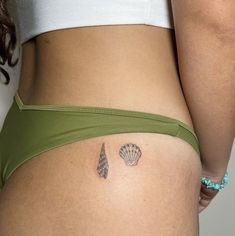 Ocean Aesthetic Tattoo Ideas, 3 Starfish Tattoo, Mermaid Tattoo On Hip, Locals Only Tattoo, Shells Tattoo Ideas, Costal Tattoos, Tattoo Ideas Female Ocean, Cute Ocean Tattoos, She’ll Tattoo