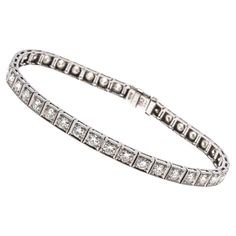 Bracelet Diamond, Box Clasp, European Cut Diamonds, Diamond Bracelets, Vintage Bracelets, Vintage Diamond, Tennis Bracelet, Prong Setting, Diamond Bracelet