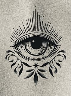 an all seeing eye is shown in black and white