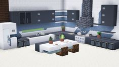 an image of a modern kitchen in the style of minecraft