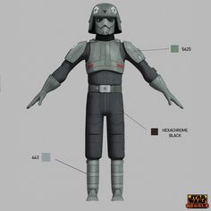 an image of a star wars character with all the parts labeled on it's body