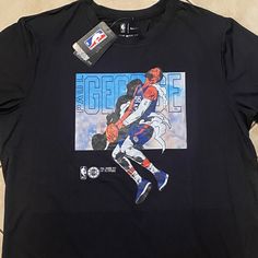 Paul George # 13 T-Shirt Black Nike Cotton T-shirt, Nike Black Fan Apparel T-shirt, Nike Black Fan Apparel Tops, Black Nike Fan Apparel Tops, Nike Black Tops Fan Apparel, Nike Black Tops For Fans, Nike Fan Apparel T-shirt For Streetwear, Black Nike T-shirt With Letter Print, Nike Black T-shirt With Letter Print