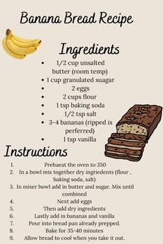 a banana bread recipe with instructions on how to make it