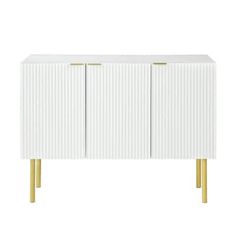 a white and gold sideboard with two doors