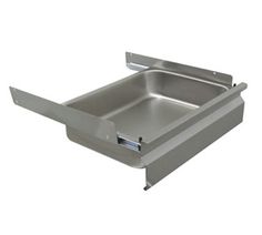 a stainless steel drawer with an open lid