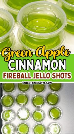 Green Apple Cinnamon Fireball Jello Shots | Cocktails Fireball Jello Shots Recipe, Jolly Rancher Apples, Fireball Jello Shots, Cider Alcohol, Best Jello Shots, Jello Shot Cups, Jello Shots Recipe, Halloween Jello Shots, Halloween Jello