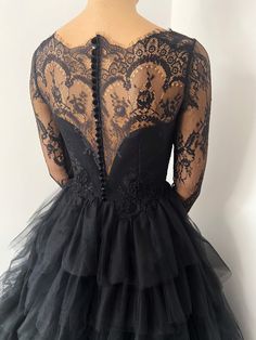 Made to order! Black tulle lace gown. Bodice decorated with vintage style lace appliques, long lace sleeves and back has beautiful little buttons. Ruffle skirt. After you place the order, I will contact you and send the list of measurements I need. Along with instructions on how to take them! I'll make your dress according to your individual measurements. Buyers are responsible for sending me correct measurements! I make this custom dress up to US size 16! Custom orders may take up to 2-12 weeks Alternative Bride Dress, Long Lace Sleeves, Black Lace Gown, Skirt Tulle, Lace Wedding Gown, Gothic Wedding Dress, Open Back Wedding Dress, Alternative Bride, Custom Dress