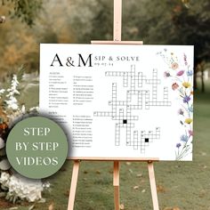 a crossword puzzle on an easel with the words a & m and solve