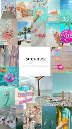 a collage of photos with the words sum - met written in white and pink