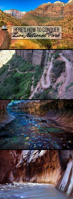 there are three different views of the canyons and rivers in this photo collage