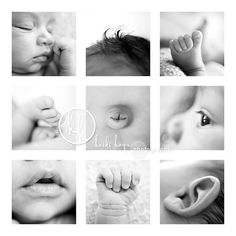 black and white images of babys nose, ear, mouth, tongue and other things