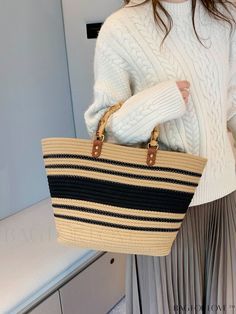 BagForLove - Chic Striped Straw Bag Product Description Color Khaki Strap Type Double Handle Pattern Type Striped Style Vacation Type Crochet Bags Bag Size Oversized Material Fabric Composition 100% Polyester Size Chart INCH CM Bag Length Bag Width Bag Height Handle Height 17.7 inch 4.3 inch 10.6 inch 4.7 inch Bag Length Bag Width Bag Height Handle Height 45 cm 11 cm 27 cm 12 cm Details Pictures Similar Products h2 { text-align: center; } /* æ¢è¡ */ li{ white-space: normal; word-break: break-a Handheld Beach Bag For Shopping, Casual Handheld Bag With Leather Handles, Casual Beach Bag With Top Carry Handle, Casual Beach Bag With Top Carry Handle For Shopping, Black Summer Bags With Handles, Large Capacity Straw Pouch Bag For Shopping, Large Capacity Pouch Straw Bag For Shopping, Straw Pouch Bag With Handles For Shopping, Casual Pouch Beach Bag For Shopping