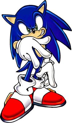 sonic the hedge is sitting down with his legs crossed