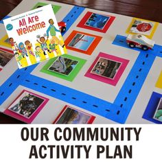 a board game with the words our community activity plan on it and pictures of children