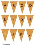 the letters and numbers are arranged in triangulars to form an ice cream cone banner