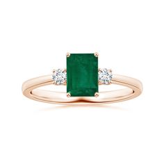 GIA Certified Emerald-Cut Emerald Three Stone Ring with Reverse Tapered Shank Emerald Three Stone Ring, Ring Inspiration, Engagement Ring Inspiration, Three Stone Ring, Three Stone Rings, Green Emerald, Emerald Ring, Three Stone, Stone Ring