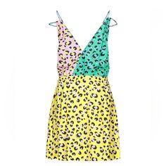 New With Tags Yellow Vibrant Print Dress For Brunch, Yellow Dresses With Vibrant Print For Brunch, Summer Leopard Print Mini Dress For Brunch, Spring Leopard Print Mini Dress For Day Out, Trendy Leopard Print Mini Dress For Spring, Moschino Dress, Colorful Dress, Deep Neckline, Weekend Outfit