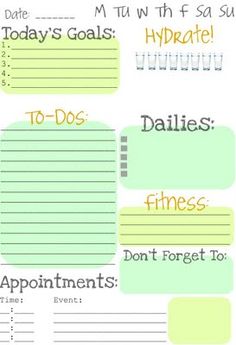 a printable planner with the words to do, daily and appointments on it