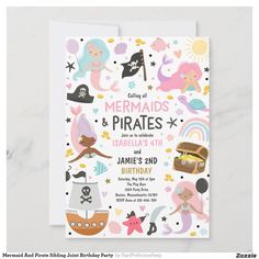 mermaids and pirates birthday party card