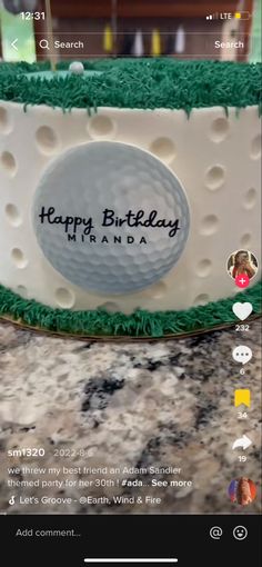 the birthday cake is made to look like a golf ball