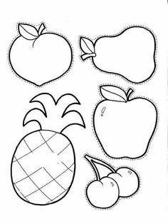 an apple, pineapple, and other fruit cut out on a white paper sheet