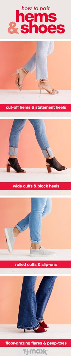 The best part about denim? You can dress it up with fringe sandals or peep-toes or keep it relaxed with booties or slip-ons. Plus, there are so many ways to style jeans this season. Frayed, flared, cuffed or rolled, this denim guide has you covered for all your outfit options. Shop shoes to wear with your favorite jeans at tjmaxx.com. How To Wear Jeans, Fringe Sandals, Peep Toe Heels, How To Style, Look Chic, Fashion Sense, On Shoes