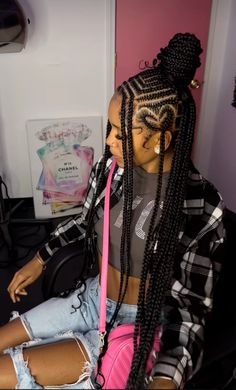 Braided Hairstyles Heart Shape, Cute Hairstylesblack Girl Braids, Hairstyles Braids Designs, Cute Braided Hairstyles Black Hair Knotless, Briads Ideas For Black Women, Birthday Hairstyles With Braids, Blue Peekaboo Boho Braids, Weave Braids Hairstyles For Black Women, Brading Hairstyles Teens