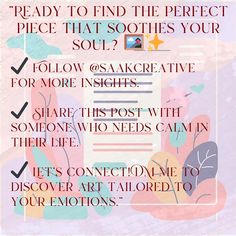 "🧠 Art isn’t just decoration—it’s therapy! Studies show that the right artwork can reduce stress by up to 60%. Imagine the peace it can bring into your life. 🌿✨ . . 👉 Curious about how art can transform your space and well-being? Let’s talk! . . 📩 DM me to find a personalized piece that speaks to your soul. . . #ArtTherapy #CalmingArt #MindfulSpaces #EmotionalArt #SaakCreative #PsychologyOfArt #StressReliefThroughArt #MindfulLiving #EmotionalConnection Insta Post, Emotional Connection, Mindful Living, Insta Posts, Art Therapy, Mindfulness, Bring It On, Let It Be, Art