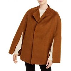 Bloomingdale's Exclusive Aqua Women's Lapel Collar Camsel Tan Winter Cape One Size Polyester/ Wool/ Spandex Blend Lapel Collar Hook & Eye Close Elegant Camel Outerwear For Fall, Formal Camel Outerwear For Fall, Winter Cape, Fur Shrug, Cape Shawl, Wool Cape, Capes For Women, Poncho Cape, Black Faux Fur